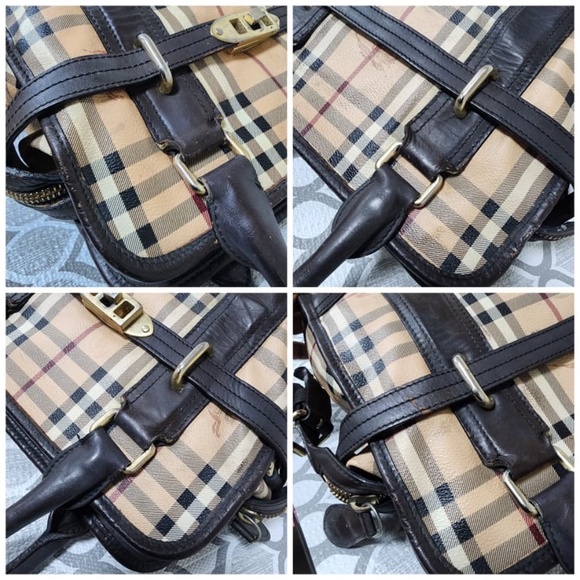 Authentic Burberry Haymarket Check Portrait Minford Tote Bag Beige/Chocolate Bro - Picture 9 of 16